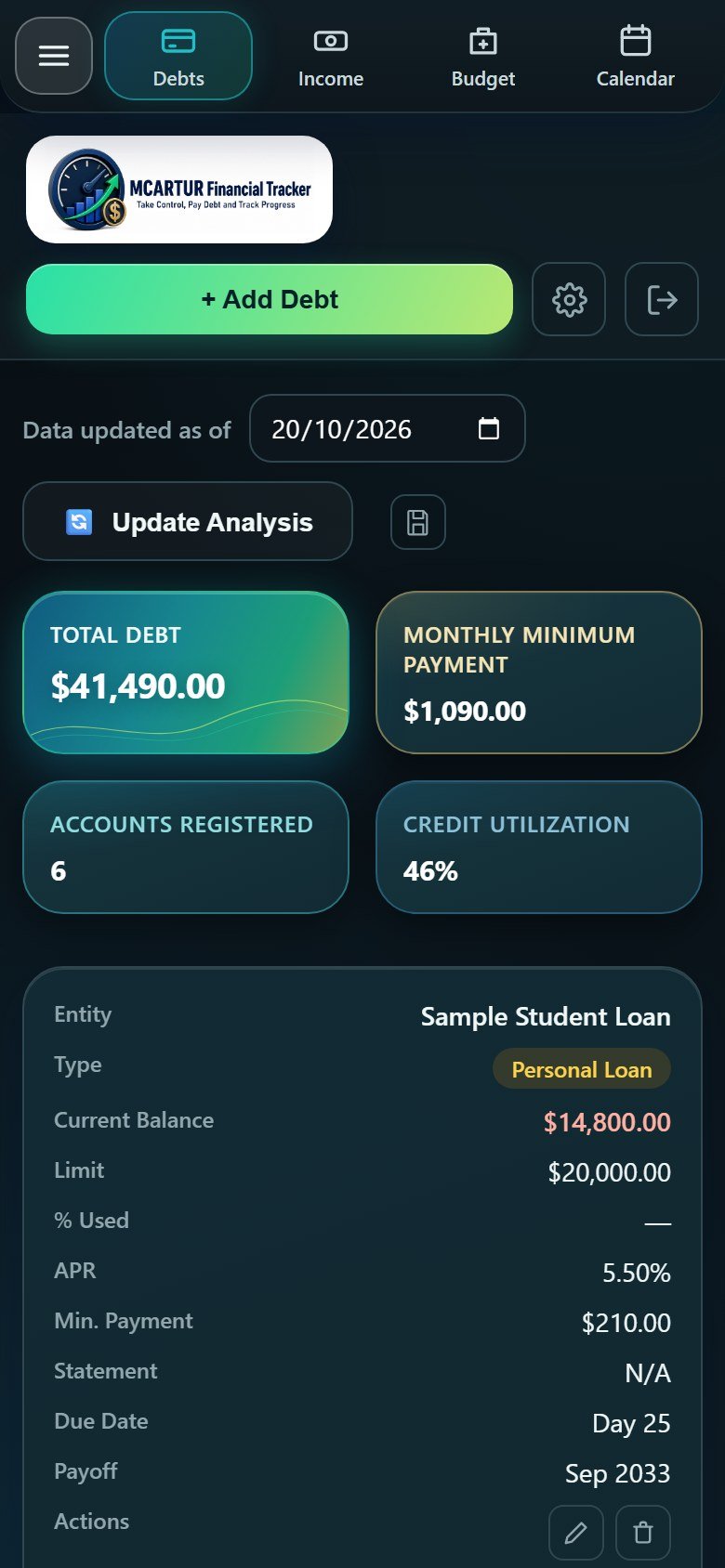 Debts on a phone